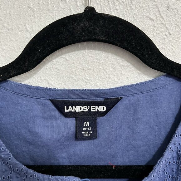 Lands End Pacific Blue Cotton Eyelet Lace Boho Art-to-Wear Tunic Top Size M - Picture 5 of 10